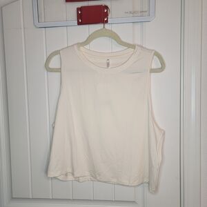 Fabletics Cream Blake Muscle Tank Tee Crop Top Loose Fit XL NWT